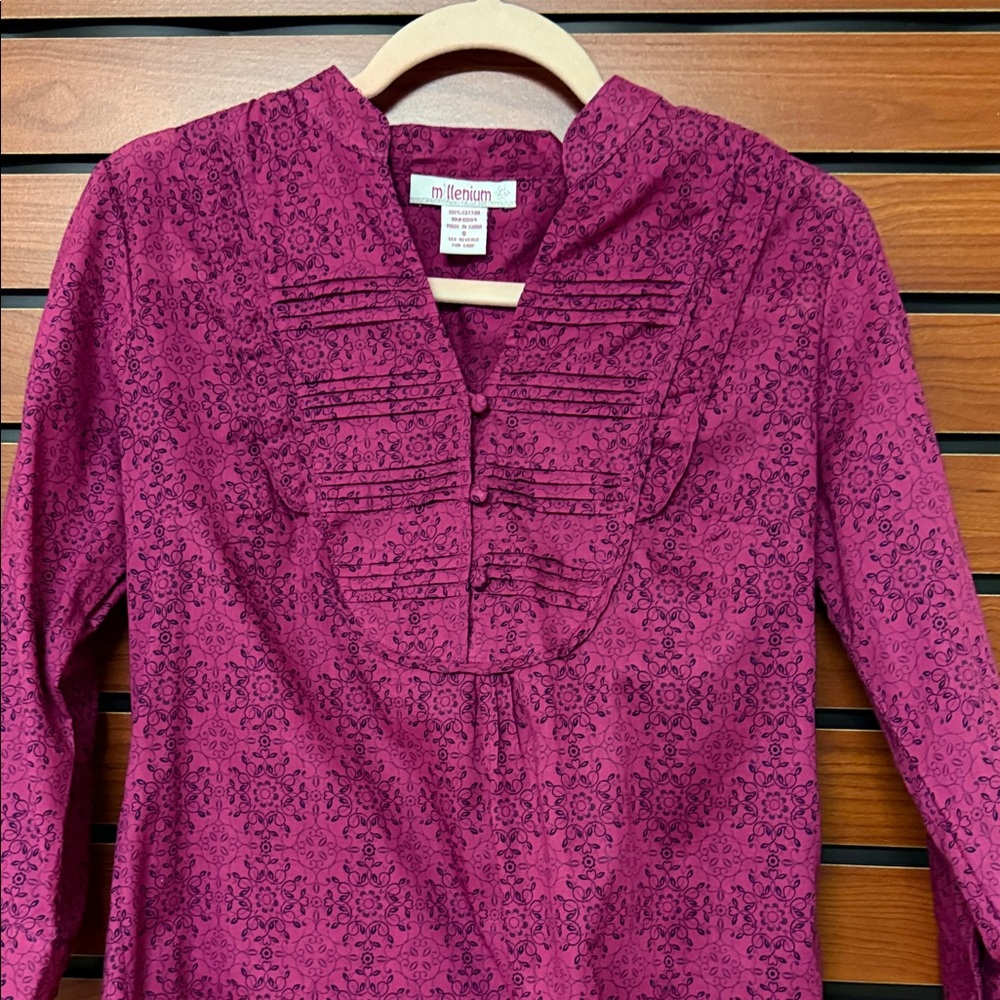 Millenium Women's Floral Button-Front Blouse in Deep Magenta